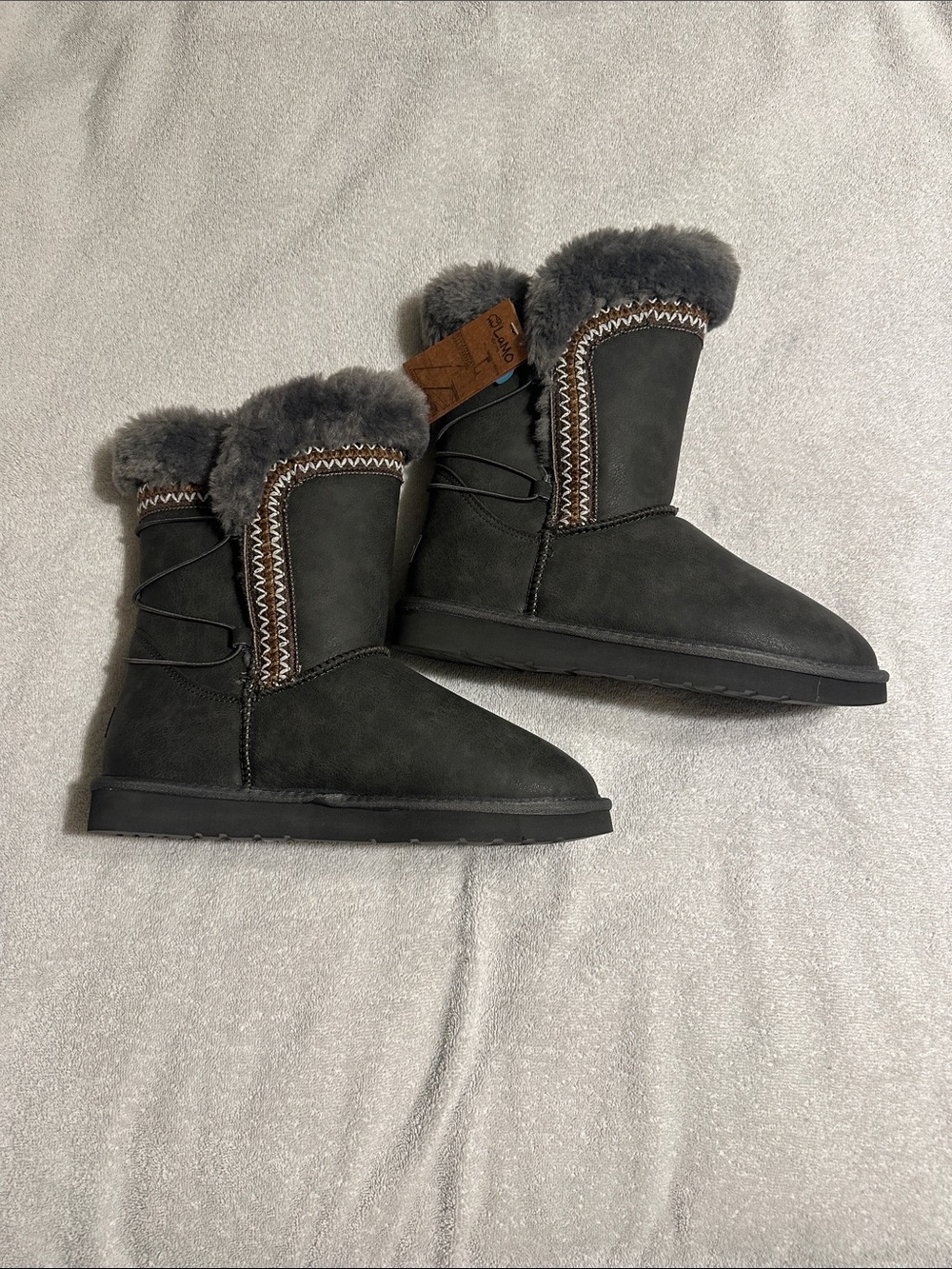 Lamo Women's Dark Gray Shearling-Trim Slip-On Boots